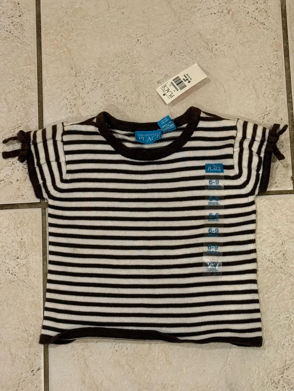 The Children's Place Brown & White Striped Baby Tee Size 6-9 months NWT